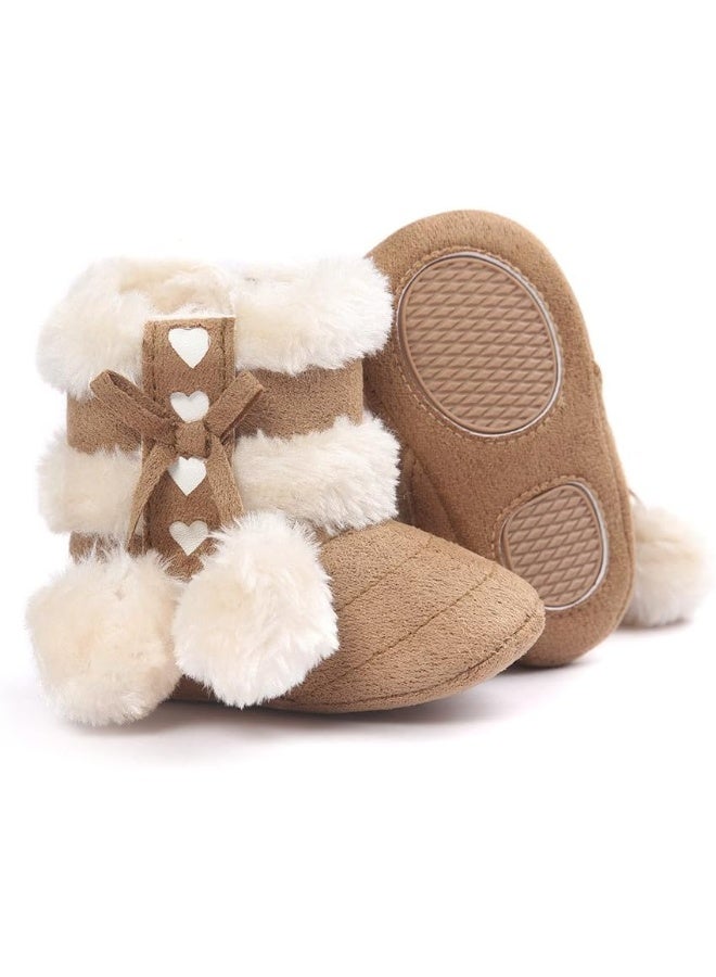 Estamico ESTAMICO Baby Girl Winter Fur Snow Boots Toddler Shoes with Bowknot Khaki 6-12 Months  - Image 4