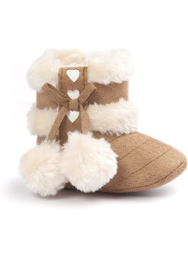 Estamico ESTAMICO Baby Girl Winter Fur Snow Boots Toddler Shoes with Bowknot Khaki 6-12 Months  - Image 1