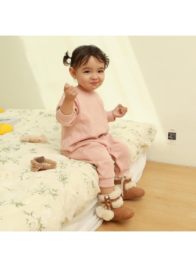 Estamico ESTAMICO Baby Girl Winter Fur Snow Boots Toddler Shoes with Bowknot Khaki 6-12 Months  - Image 5