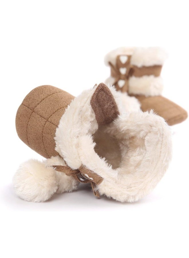 Estamico ESTAMICO Baby Girl Winter Fur Snow Boots Toddler Shoes with Bowknot Khaki 6-12 Months  - Image 3