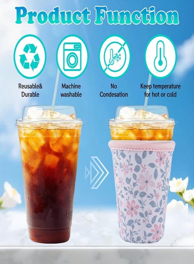 INCOK 3 Packs Reusable Iced Coffee Sleeves - Flower Neoprene Cup Sleeve for Hot and Cold Drinks, Insulated Drink Sleeve for 16-32oz Soda Cans Beverages Water Bottles, Christmas Gift for Friends - Image 5