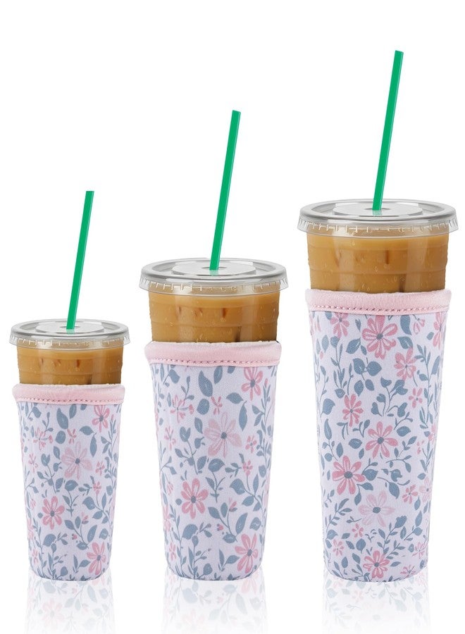 INCOK 3 Packs Reusable Iced Coffee Sleeves - Flower Neoprene Cup Sleeve for Hot and Cold Drinks, Insulated Drink Sleeve for 16-32oz Soda Cans Beverages Water Bottles, Christmas Gift for Friends - Image 1