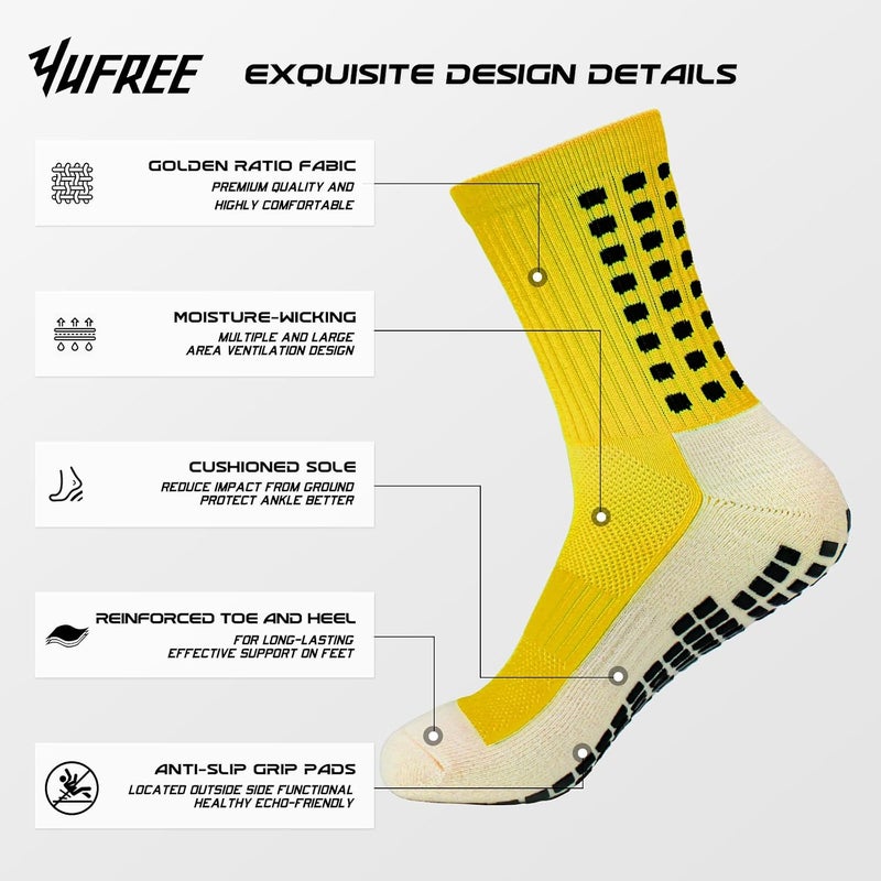 Yufree Men's Soccer Socks Anti Slip Non Slip Grip Pads for Football Basketball Sports Grip Socks, 4 Pair - Image 2