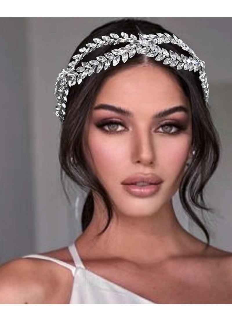 Laseta Crystal Headband,Unicra Bride Wedding Rhinestone Hair Vine Bridal Silver Hair Piece Crystal Headband Hair Accessories for Women and Girls - Image 1
