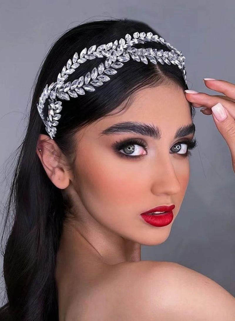 Laseta Crystal Headband,Unicra Bride Wedding Rhinestone Hair Vine Bridal Silver Hair Piece Crystal Headband Hair Accessories for Women and Girls - Image 2