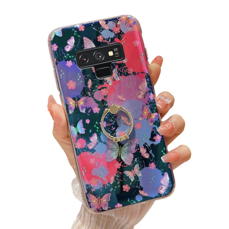 Easyscen for Galaxy Note 9 Case 2018 Cute Floral Girls Women Shockproof Protective Cover with Gold Ring Kickstand Slim Flower Phone Case for Samsung Galaxy Note 9  Colorful Butterfly