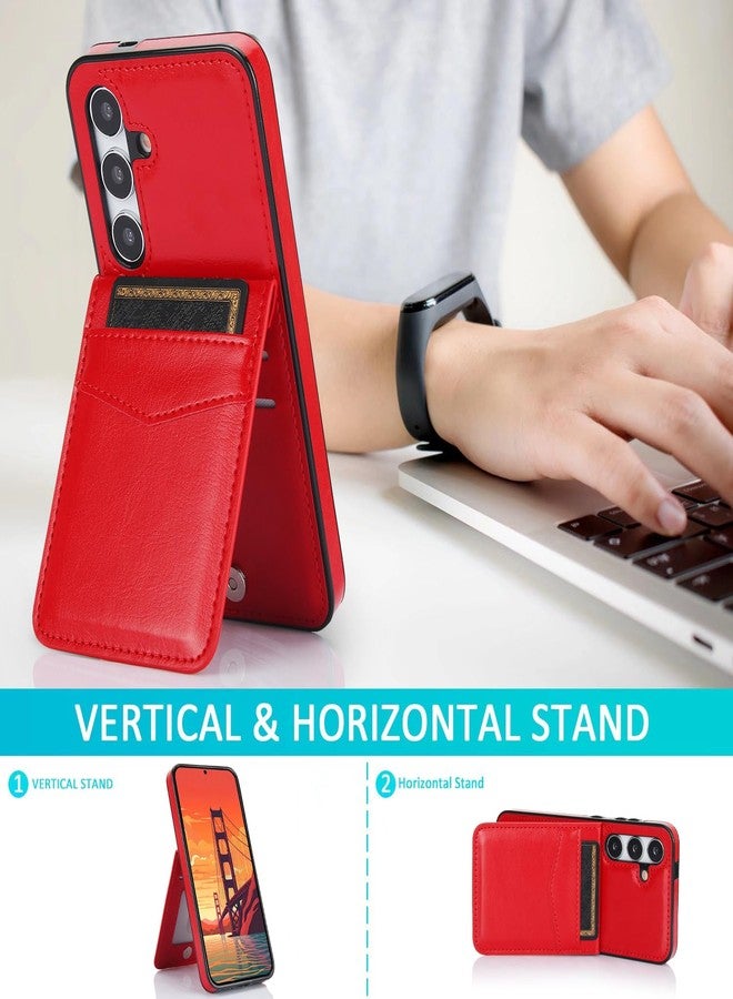 Asuwish Phone Case for Samsung Galaxy S24 5G with Tempered Glass Screen Protector Credit Card Holder Wallet Cover Stand Leather Cell Accessories Glaxay S 24 24S GS24 G5 2024, 6.2 inch Women Men Red - Image 2