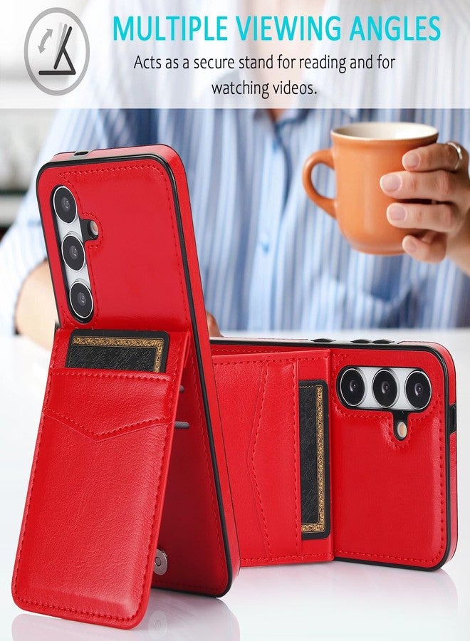 Asuwish Phone Case for Samsung Galaxy S24 5G with Tempered Glass Screen Protector Credit Card Holder Wallet Cover Stand Leather Cell Accessories Glaxay S 24 24S GS24 G5 2024, 6.2 inch Women Men Red - Image 4