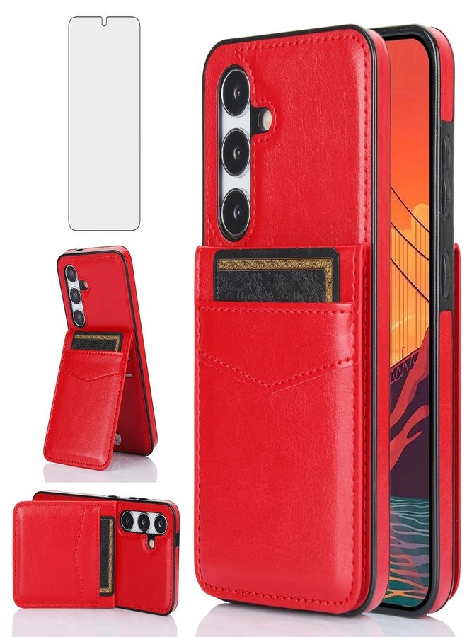 Asuwish Phone Case for Samsung Galaxy S24 5G with Tempered Glass Screen Protector Credit Card Holder Wallet Cover Stand Leather Cell Accessories Glaxay S 24 24S GS24 G5 2024, 6.2 inch Women Men Red - Image 1