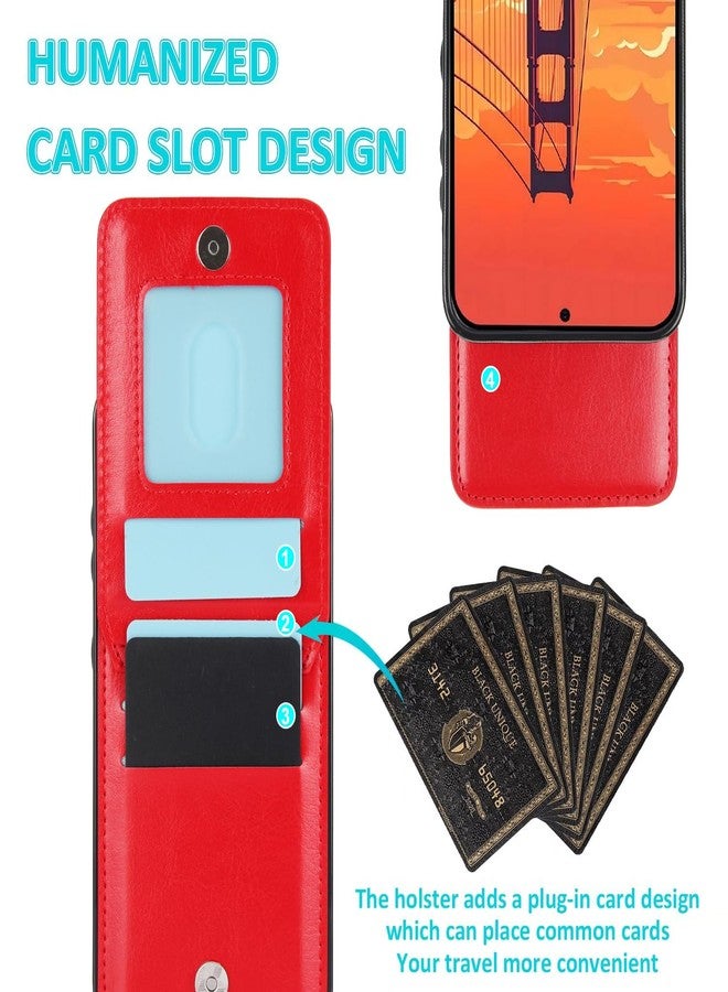 Asuwish Phone Case for Samsung Galaxy S24 5G with Tempered Glass Screen Protector Credit Card Holder Wallet Cover Stand Leather Cell Accessories Glaxay S 24 24S GS24 G5 2024, 6.2 inch Women Men Red - Image 3