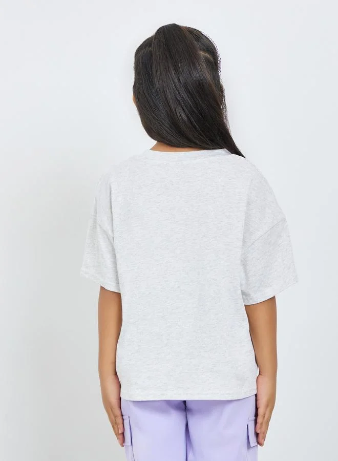 Take Two Grey Girls Graphic Print Dropped Shoulder Short Sleeve T-Shirt for Women | Best Price UAE