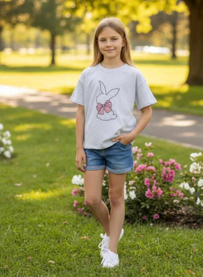 Take Two Grey Girls Graphic Print Dropped Shoulder Short Sleeve T-Shirt for Women | Best Price UAE