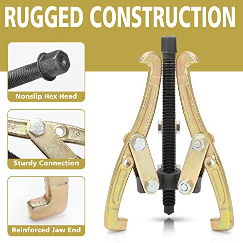 MOFEEZ 8" 3 Jaw Gear Bearing Puller Removal Tool for Slide Gears, Pulley, and Flywheel（Gold） - Image 2