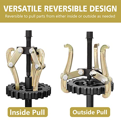 MOFEEZ 8" 3 Jaw Gear Bearing Puller Removal Tool for Slide Gears, Pulley, and Flywheel（Gold） - Image 4