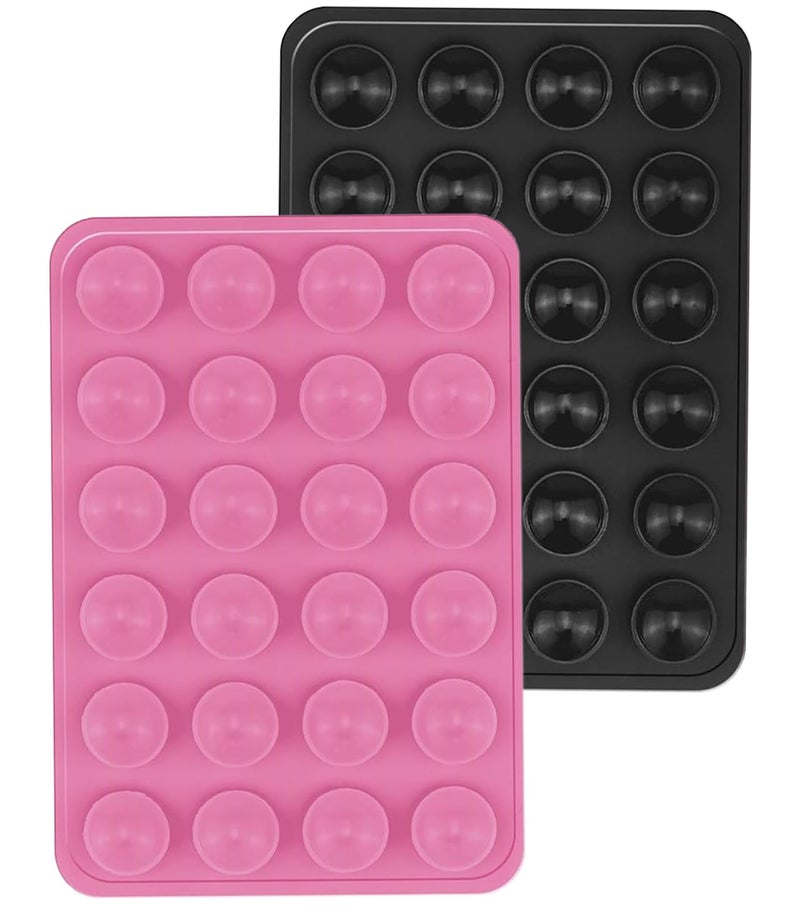 CERLINK قبضة غطاء الهاتف بالشفط للهاتف المحمول، ملصق لاصق سيليكوني 24 كوب قوي متوافق مع المرآة، الرخام، الزجاج (وردي، أسود) - Image 1