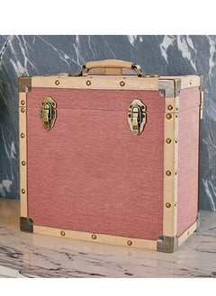 Steepletone Vinyl LP Record Storage Carry Case Burgundy Fabric Material Holds Up To 50 Records Chrome Effect Trim On Corners And Edges Hinged Lid with 2 Clasps Ideal For Transporting Records Home Decor 