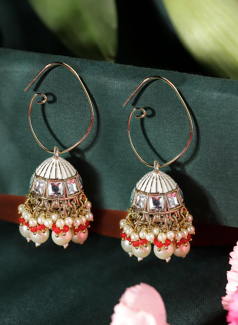 ISHIN Warm Metallic Colour Warm Metallic Plated Beads Jhumka Earring