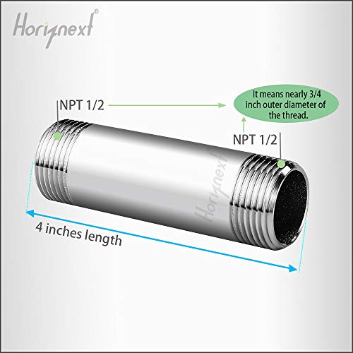 Horiznext stainless steel 304 pipe nipple npt 1/2 male threaded cast fitting, 4 inches length tube sleeve extension connector, schedule 40 conduit hose adapter - Image 2