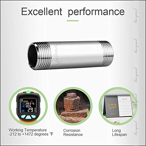 Horiznext stainless steel 304 pipe nipple npt 1/2 male threaded cast fitting, 4 inches length tube sleeve extension connector, schedule 40 conduit hose adapter - Image 3