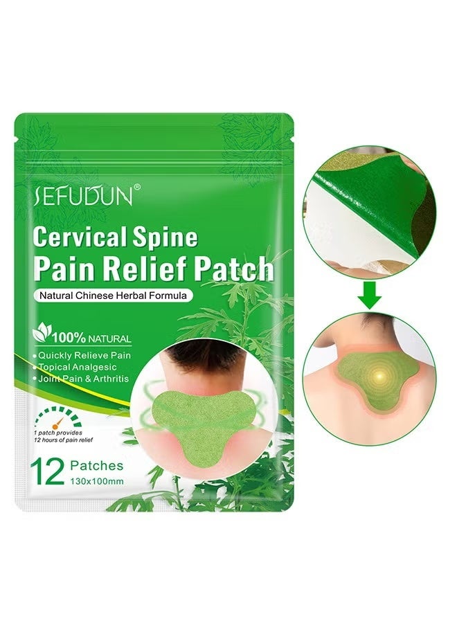 Sefudun 12 Patches Cervical Spine Pain Relief Patch, Pure Nature Wormwood Leaves Hot Compress patch, Relieve Joint Pain And Arthritis, for People Who Working Long Hours With Head Down - Image 1