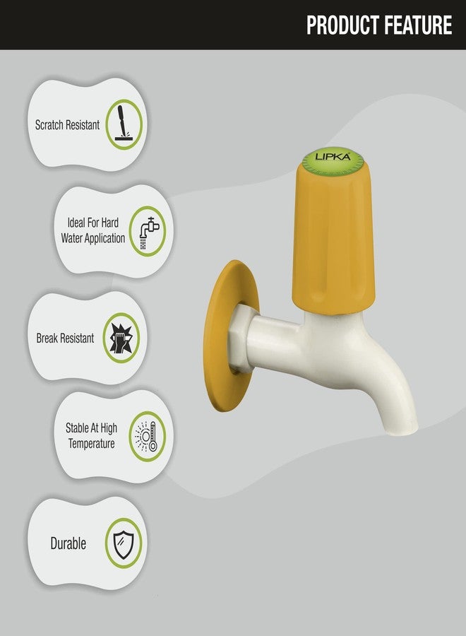 LIPKA Grand Bib Cock Faucet | PTMT Water Tap |Ivory/Yellow Color | Plastic | Polished - Image 3