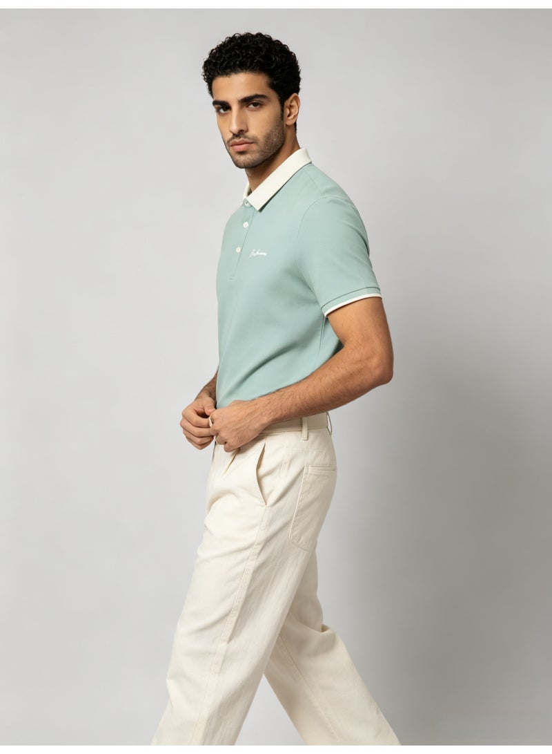 بين شيرمان Ben Sherman Men’s Sage Green Contrast White Collar Embroidered Short Sleeve Polo Shirt - Image 5