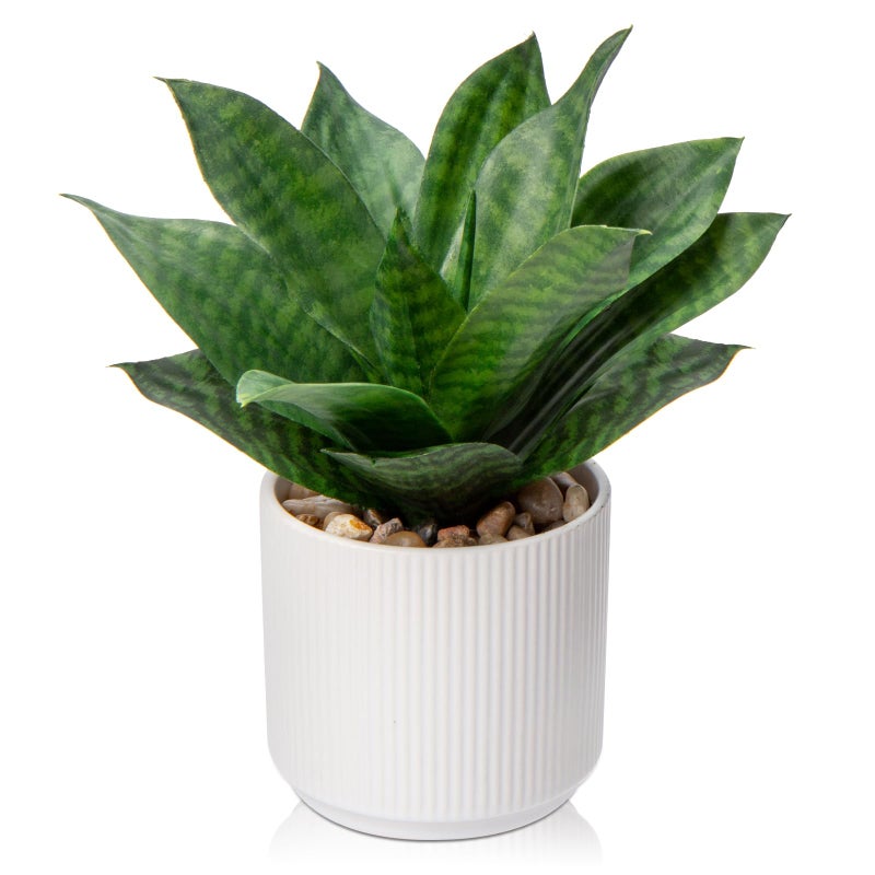 Hollyone Artificial Agave Succulent Plants Faux Snake Plant Fake Succulent Agave Plant Potted in White Pot Succulent Aloe Plant for Desk Modern Office Living Room Table Shelf Home Indoor Outdoor Decor - Image 2