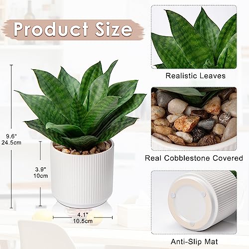 Hollyone Artificial Agave Succulent Plants Faux Snake Plant Fake Succulent Agave Plant Potted in White Pot Succulent Aloe Plant for Desk Modern Office Living Room Table Shelf Home Indoor Outdoor Decor - Image 3