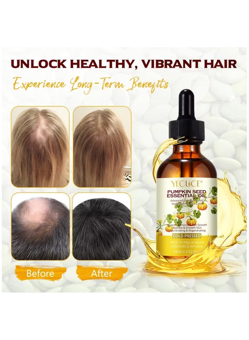 Yecuce 60ml Pumpkin Seed Essential Oil for Skin and Hair Growth Organic 100% Pure RAW Cold Pressed Pumpkin Seed Oil for Anti Aging Wrinkle Massage Oil Hair and Scalp Care Vitamin E Oil for Skin and hair - Image 2
