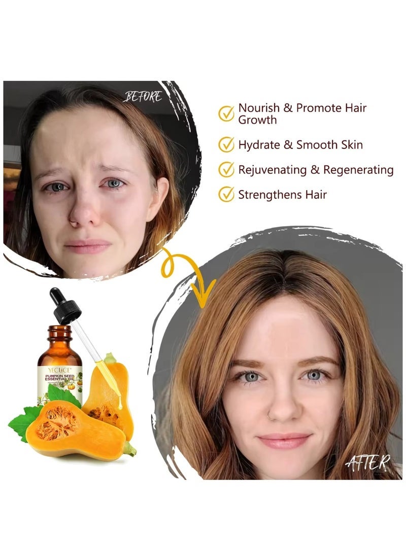Yecuce 60ml Pumpkin Seed Essential Oil for Skin and Hair Growth Organic 100% Pure RAW Cold Pressed Pumpkin Seed Oil for Anti Aging Wrinkle Massage Oil Hair and Scalp Care Vitamin E Oil for Skin and hair - Image 3