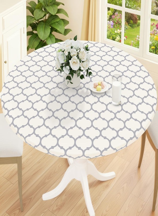 Smiry Round Picnic Tablecloth, Waterproof Elastic Fitted Table Covers for 45" - 56" Tables, Wipeable Flannel Backed Vinyl Tablecloths for Camping, Indoor, Outdoor, Beige & Grey - Image 1