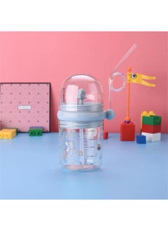 Whale Spray Water Bottle Infant Sippy Cup Summer Plastic Children's Water Cup with Straw(Blue GreyStrap )