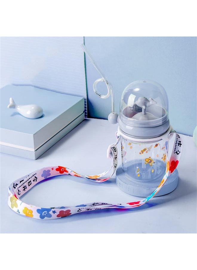 Thoraya - Whale Spray Water Bottle Infant Sippy Cup Summer Plastic Children's Water Cup with Straw(Blue GreyStrap ) - Image 1