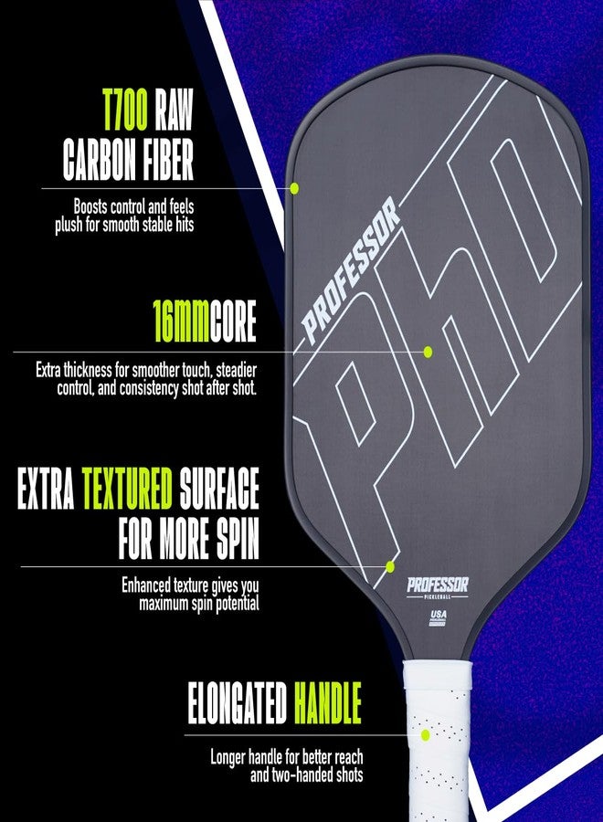 Professor Pickleball Professor PhD T700 Raw Carbon Fiber Premium Pickleball Paddle Racket - Precision Honeycomb Core - Enhanced Power & Control - USAPA Pickleball Approved - Image 1