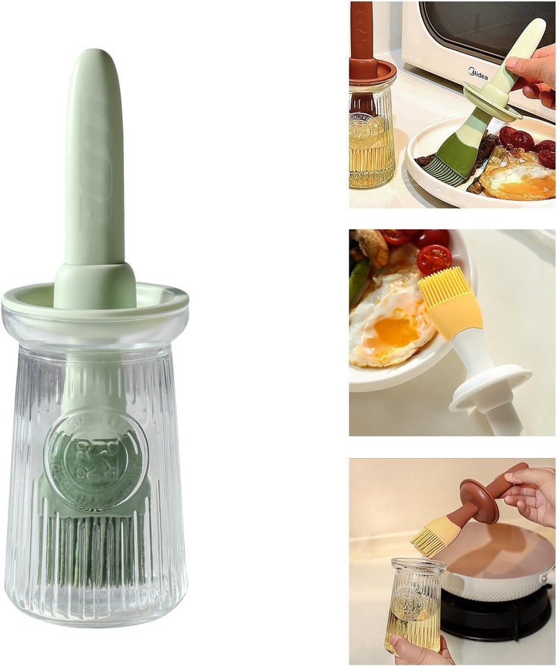 Takositio Takositio Glass Olive Oil Dispenser for Kitchen 3 in 1 Oil Dispenser Bottle with Silicone Basting Brush for Cooking Vinegar Sauce BBQ Grill Frying Multicolour