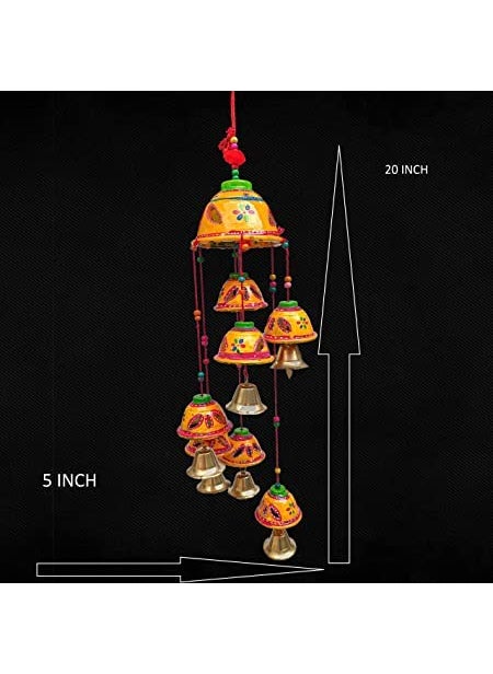 ADITYA IMPEX ADITYA IMPEX Handicraft rajasthane Wooden Colored Bells Desing Decorative showpice Wind Chimes for Home Balcony Garden Positive Energy Home Decor Hanging Long Bells 7 BellsSet of 1 Piece Yellow  - Image 5