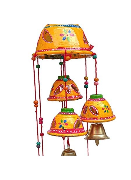 ADITYA IMPEX ADITYA IMPEX Handicraft rajasthane Wooden Colored Bells Desing Decorative showpice Wind Chimes for Home Balcony Garden Positive Energy Home Decor Hanging Long Bells 7 BellsSet of 1 Piece Yellow  - Image 2