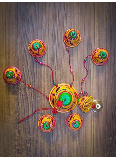 ADITYA IMPEX ADITYA IMPEX Handicraft rajasthane Wooden Colored Bells Desing Decorative showpice Wind Chimes for Home Balcony Garden Positive Energy Home Decor Hanging Long Bells 7 BellsSet of 1 Piece Yellow  - Image 3