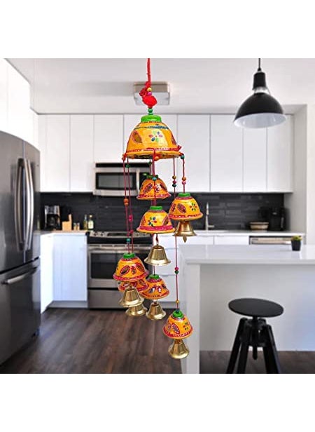 ADITYA IMPEX ADITYA IMPEX Handicraft rajasthane Wooden Colored Bells Desing Decorative showpice Wind Chimes for Home Balcony Garden Positive Energy Home Decor Hanging Long Bells 7 BellsSet of 1 Piece Yellow  - Image 4