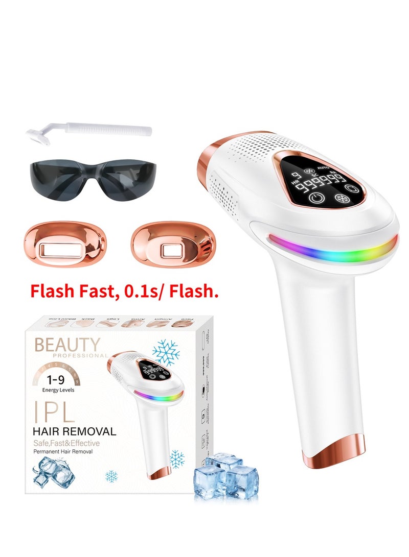 جهاز ليزر منزلي 3 في 1 مع تقنية IPL ووظيفة التبريد لإزالة الشعر بدون ألم / تجديد البشرة / إزالة البقع وحب الشباب الخفيف، باستخدام مصدر ضوئي لتجديد البشرة، ينشط الضوء الأشعة تحت الحمراء الكولاجين، ويقلل من التجاعيد ويعيد مرونة الجلد. - Image 1