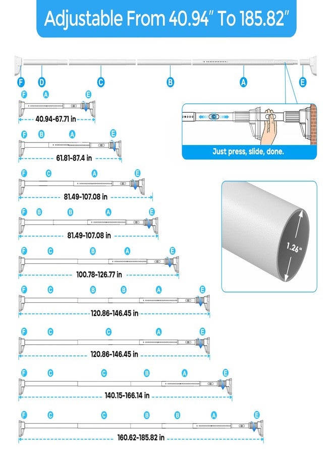 QINGYUN Tension Curtain Rod 41-185 In (4-15ft), Extra Long Tension Rod No Drilling For Patio Windows, White Shower Curtain Rod For Room Divider,One-Click Telescopic Rod, Outdoor Curtain Rods Never Rust - Image 2