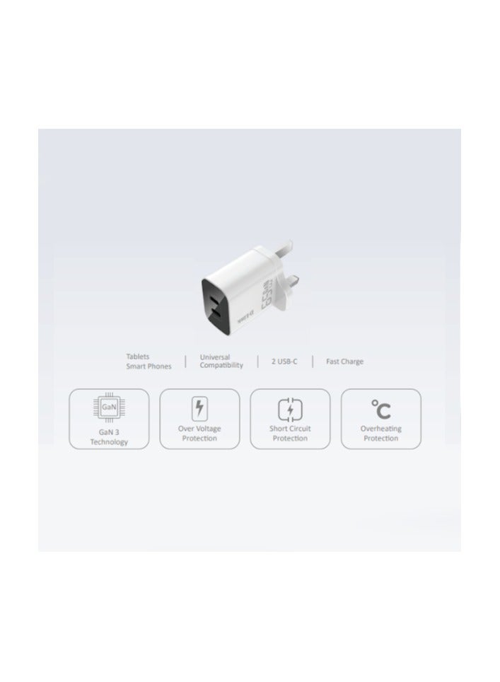 65W, 2*USB C,  Gen 3 GaN Technology, over current/short circuit protection, anti interference, anti static..UK/EU Plug