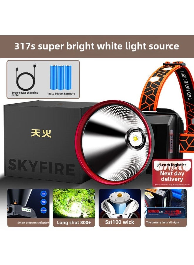 Skyfire (SkyFire) Headlamp Strong Light Charging Super Bright Head-Mounted Long Range Long Range Outdoor Fishing-Color:White, Yellow And Blue P100/10-19h Battery Life/long-range 800+  - Image 2