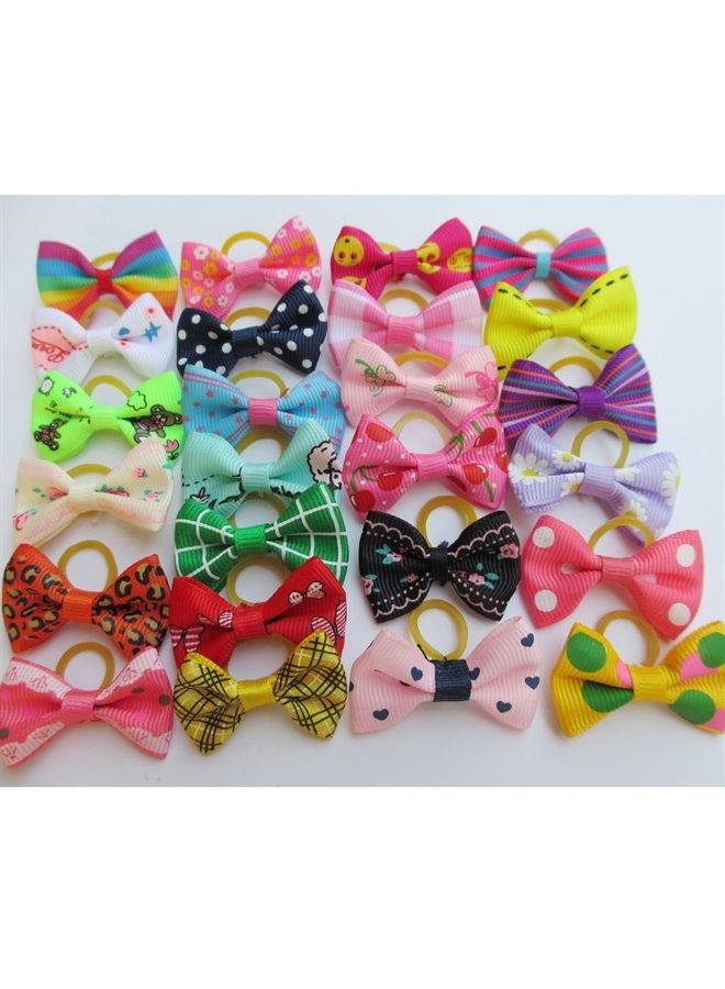 50pcs/25pairs Puppy Yorkie Dog Hair Bows with Rubber Band Pet Grooming Products Mix Colors Varies Patterns Pet Hair Bows Dog Accessories