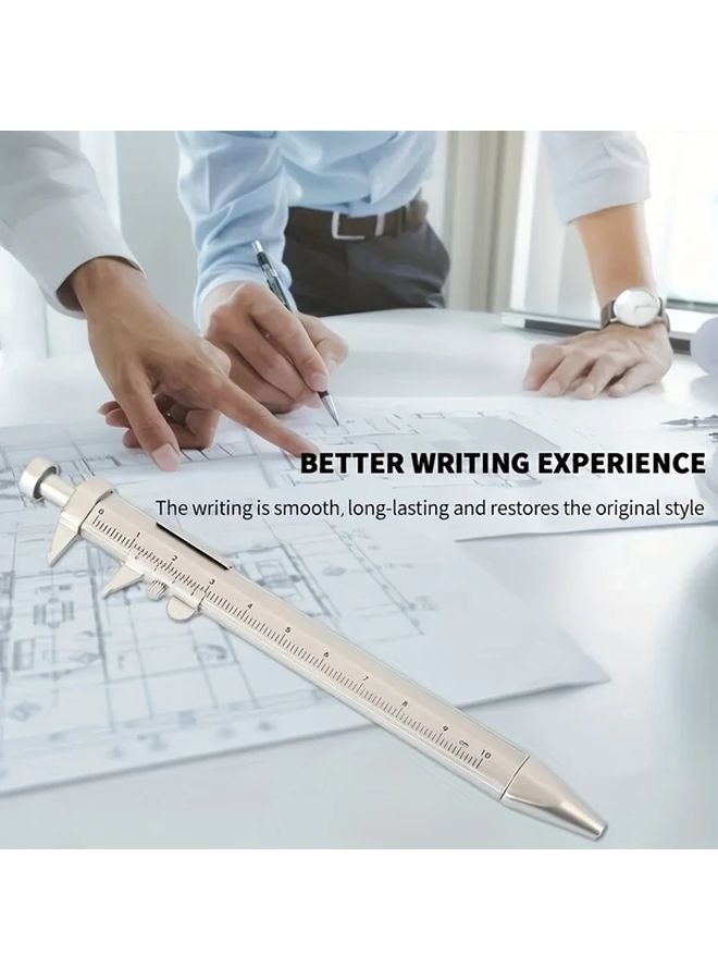 3pcs Silvery Case Black Refill Vernier Caliper Ballpoint Pen Set 0 100mm Dual Purpose Plastic Scale Ruler - Image 5