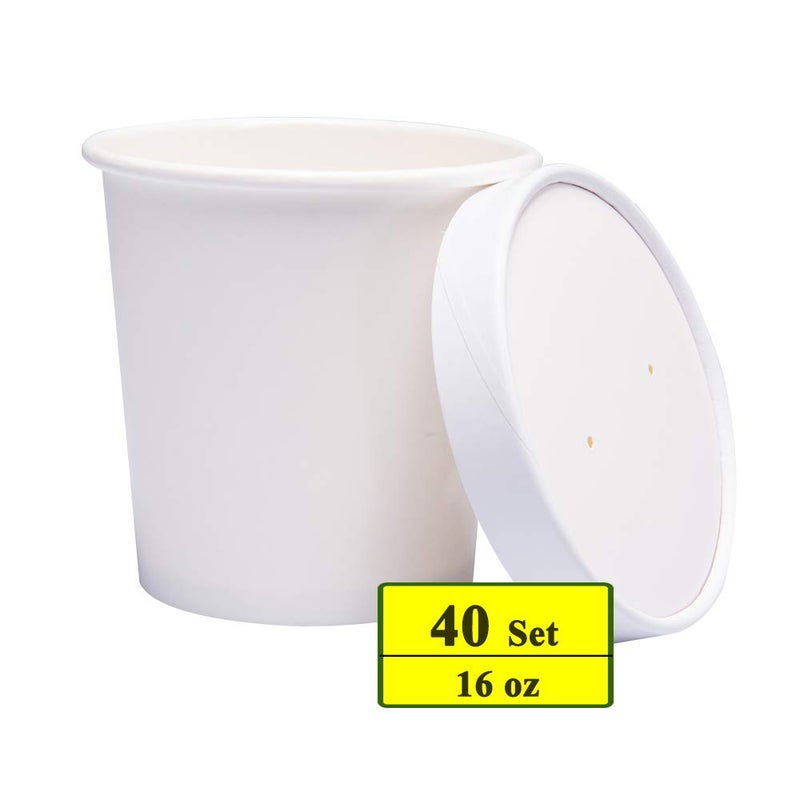 Belinlen 40 Count (16 oz) One - Pint Frozen Dessert Containers with Lids Ice Cream Cups with Lids - Image 2