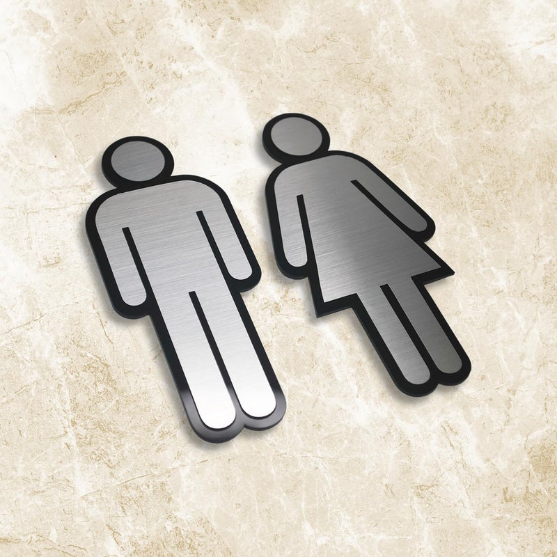 BerryBox علامة حمام للرجال والنساء من الفولاذ الأسود والفرشاة الفاخرة 7" ارتفاع سهلة التركيب بشريط لاصق 3M لمكاتب الفنادق والمراكز التجارية والمطاعم - Image 2