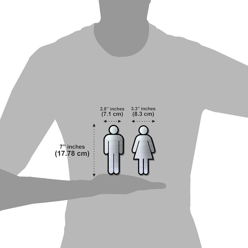 BerryBox علامة حمام للرجال والنساء من الفولاذ الأسود والفرشاة الفاخرة 7" ارتفاع سهلة التركيب بشريط لاصق 3M لمكاتب الفنادق والمراكز التجارية والمطاعم - Image 3