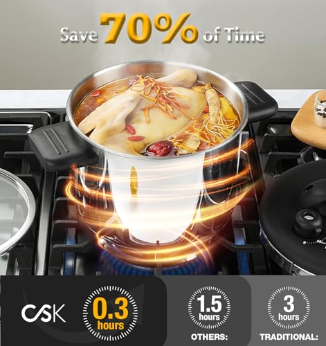 KOCH SYSTEME CS Stainless Steel Pressure Cooker 8.5QT, Olla de Presion, 18/10 Stainless Steel Pressure Cooker, Easy One-Press Lock, Stovetop Pressure Cookers, Induction Ready, Glass Lid & Steamer - Image 3