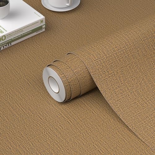 WADILE Grasscloth Peel and Stick Wallpaper 23.6in x 236in, Textured Contact Paper for Cabinets, Faux Linen Wall Paper Pull and Stick, Fabric Vinyl Wallpaper Self Adhesive Coffee - Image 1